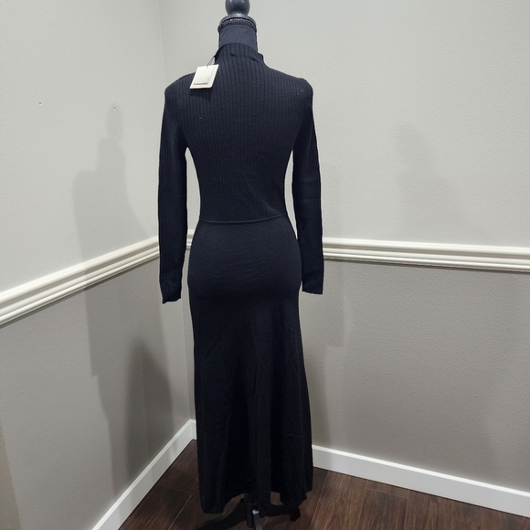 🔥 Sandro-Paris Ruched Wool Blend Midi Leg Slit Long Sleeve Sweater Dress - Picture 10 of 15